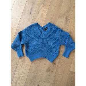 Express Bright Blue V-Neck Cropped Knit Sweater